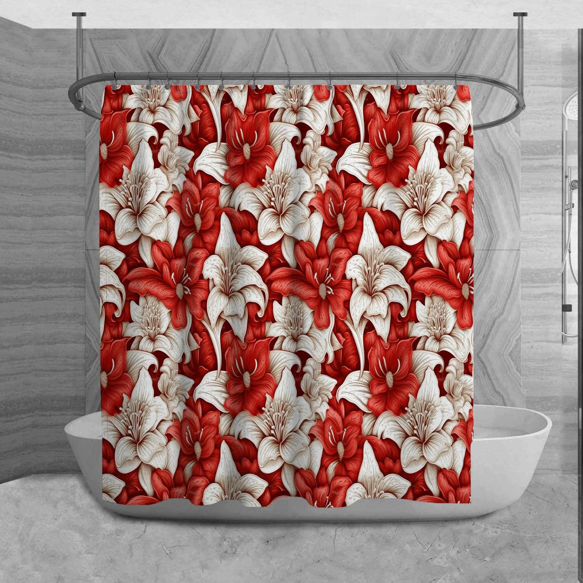 East Urban Home Floral Shower Curtain Botanical Bathroom Decor Red