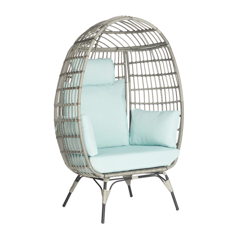 Chaise longue d'extérieur en osier, Gris, Bleu Tiffany