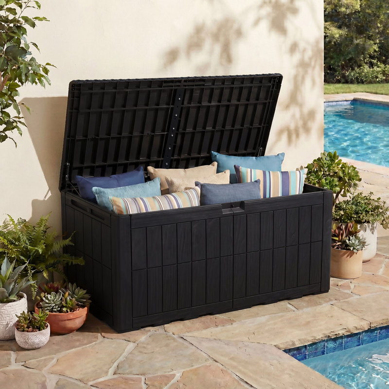 Balconera 110 Gallon Resin Outdoor Deck Box With Lock, Black