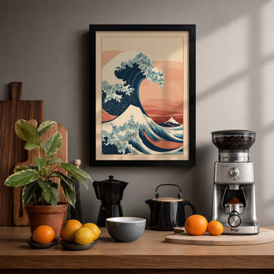 The Great Wave Japandi - Framed Print