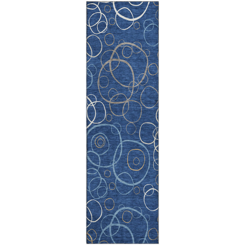 Premium Machine Washable Mayfield AMF2408 Bubbles Rug, 2'3" x 7'6" Runner, Navy