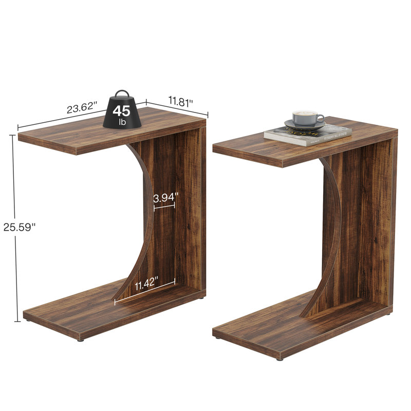 C Shaped End Tables for Couch, Sofa Side Table, Rustic Brown