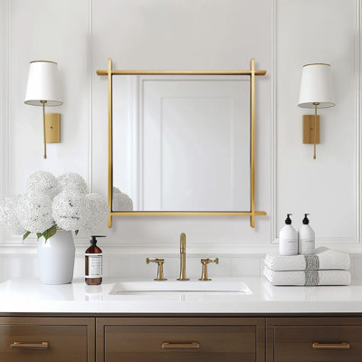 Vintage Cross Corner Rectangle Bathroom Vanity Mirror | Stainless Steel Frame