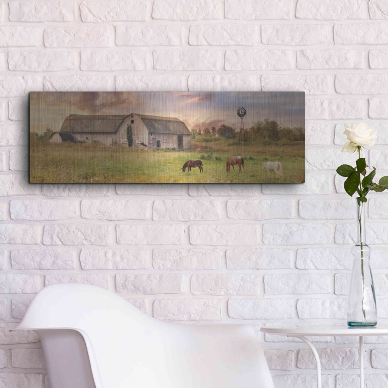 "Clayton Barnyard" par Lori Deiter sur métal, H 12 po x l 36 po