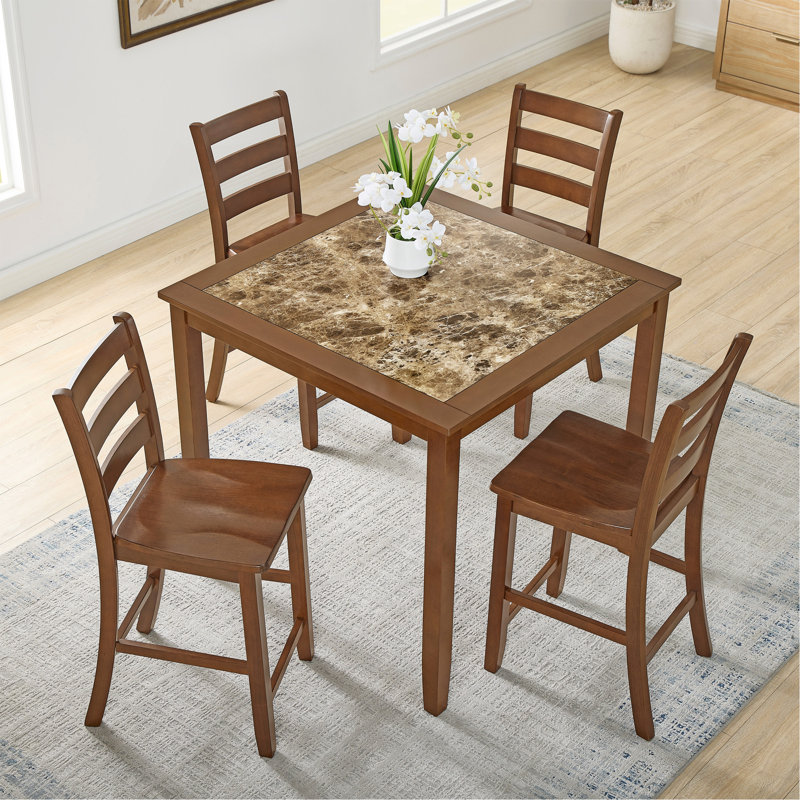 Ensemble de table de salle à manger, de bar et de chaises, ensemble de table de salle à manger 5 pièces, ensemble de table de petit-déjeuner de style rétro, pour le salon, la salle à manger - brun (nécessite un assemblage)