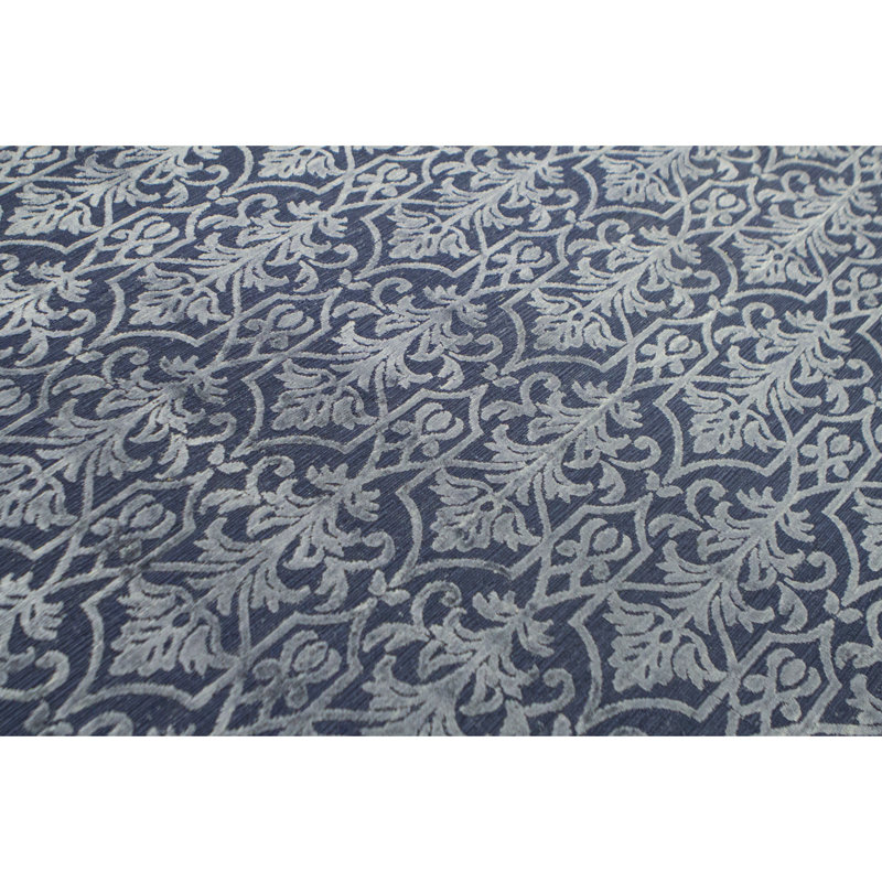 Jakat Wool Damask Area Rug in Blue, Rectangle 9' x 12'