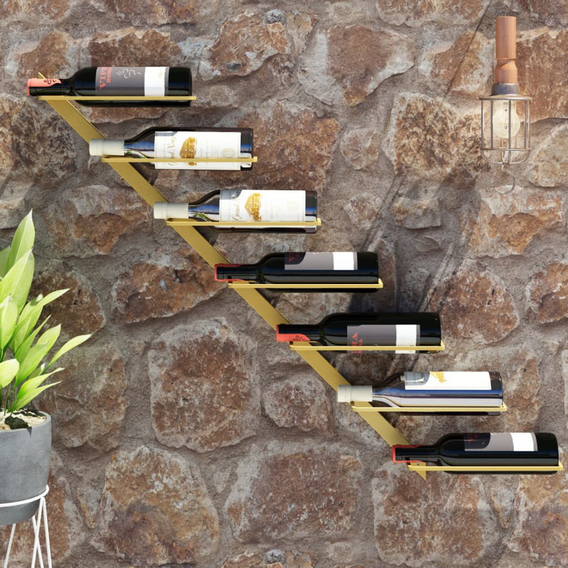 Dudek Wall Mounted Wine Bottle Rack, Gold
