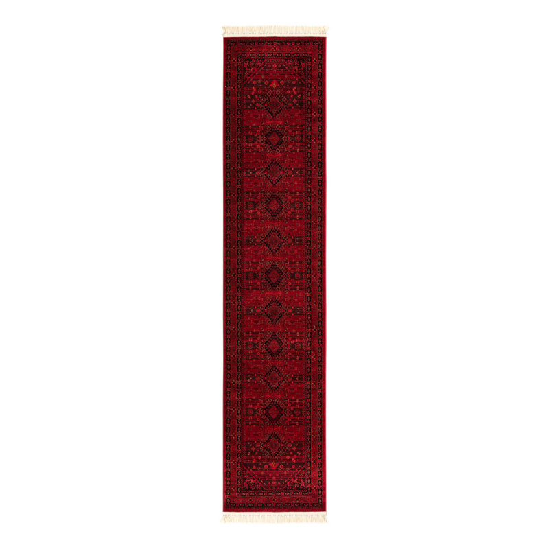 Tapis oriental rouge Amro, Tapis de couloir 2 pi 7 po x 12 pi