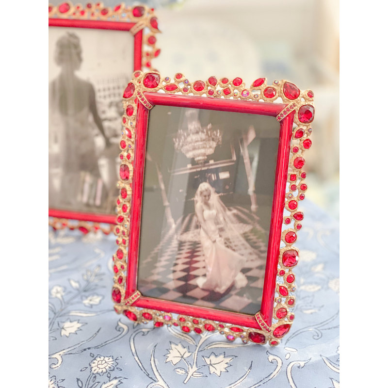 Bejeweled Collection Metal Picture Frame, White Opal