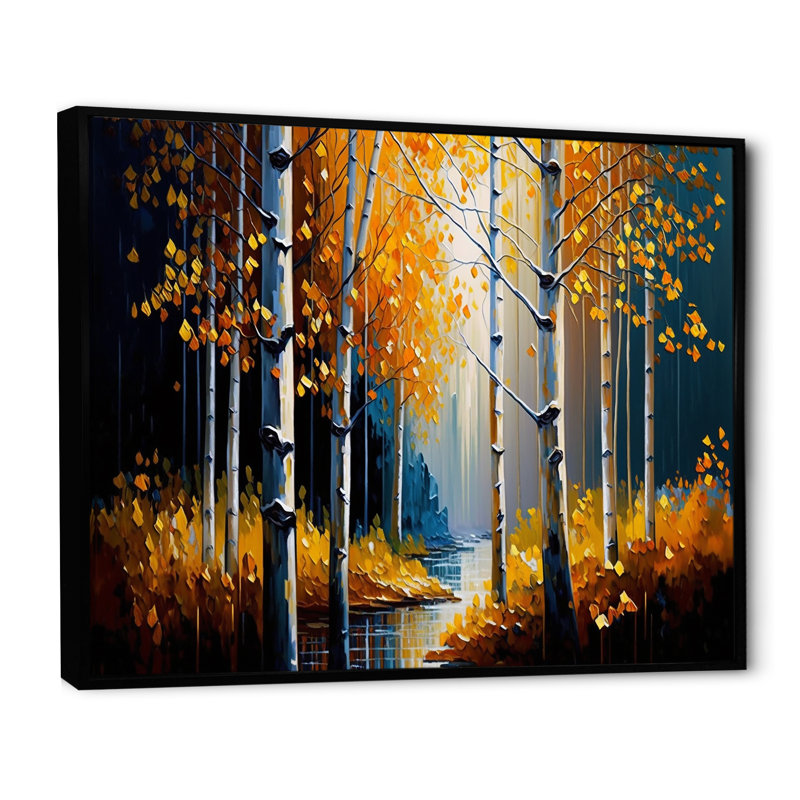 «Path Into the Yellow Forest VI», reproduction sur toile, L 32 po x H 16 po, Cadre flottant noir