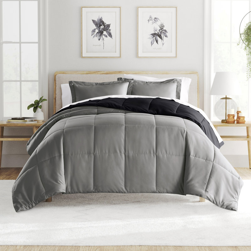 Ensemble d'édredon réversible en microfibre , Édredon double/grand et 2 taies décoratives, Noir