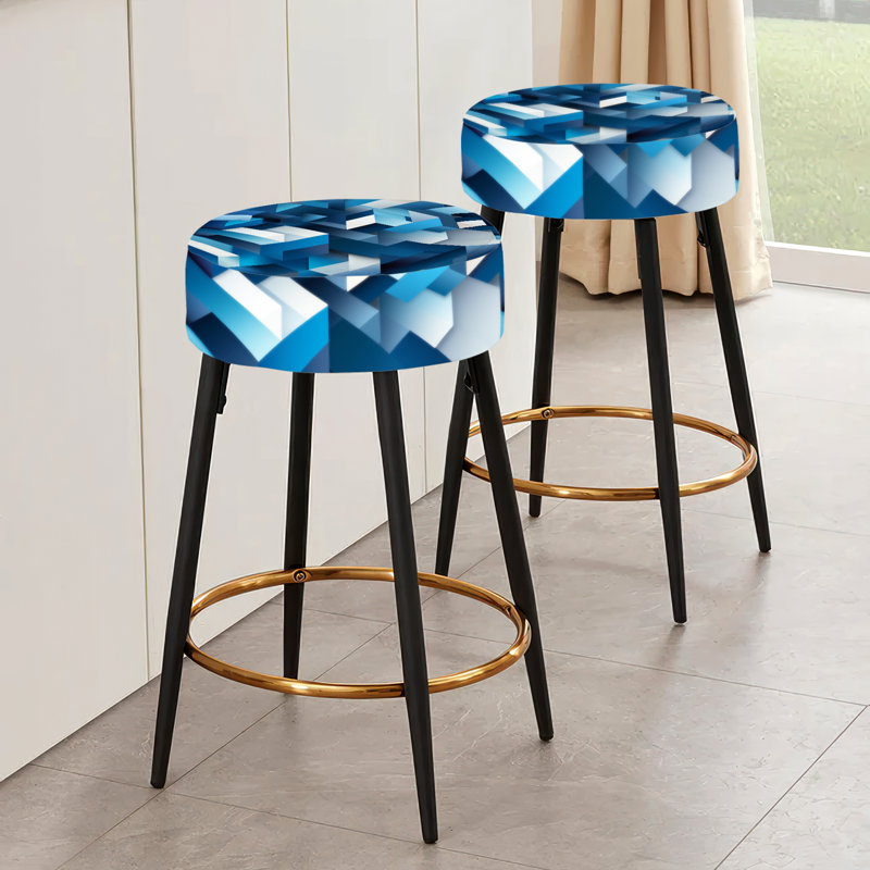 Ensemble de 2 tabourets de bar géométriques blancs et bleus Minimalist