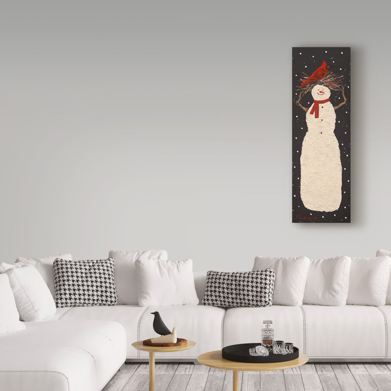 Art mural sur toile tendue - "Mary bonhomme de neige avec cardinal" par Mary Miller Veazie, H 24 po x l 8 po x P 2 po
