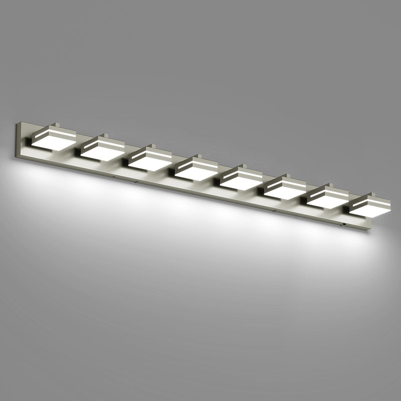 Luminaire de salle de bain moderne à DEL à intensité variable sur miroir 5CCT, Nickel brossé, 8 lumières