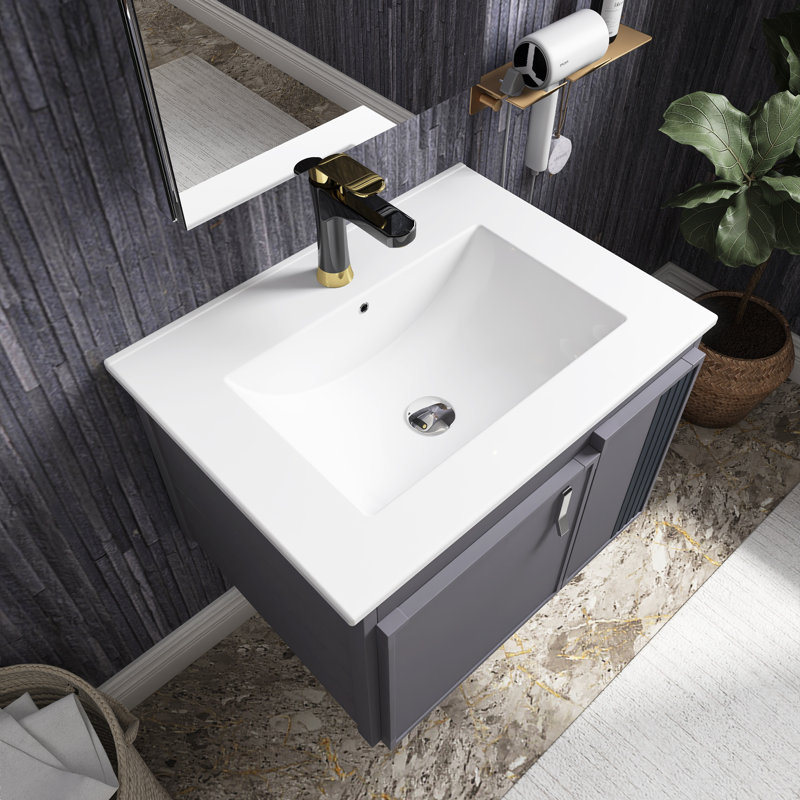 Meuble-lavabo mural 24 po en métal avec lavabo blanc