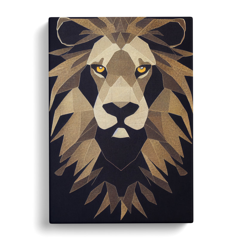 Lion Embroidery - Wrapped Canvas, 50cm H x 35cm W x 3cm D