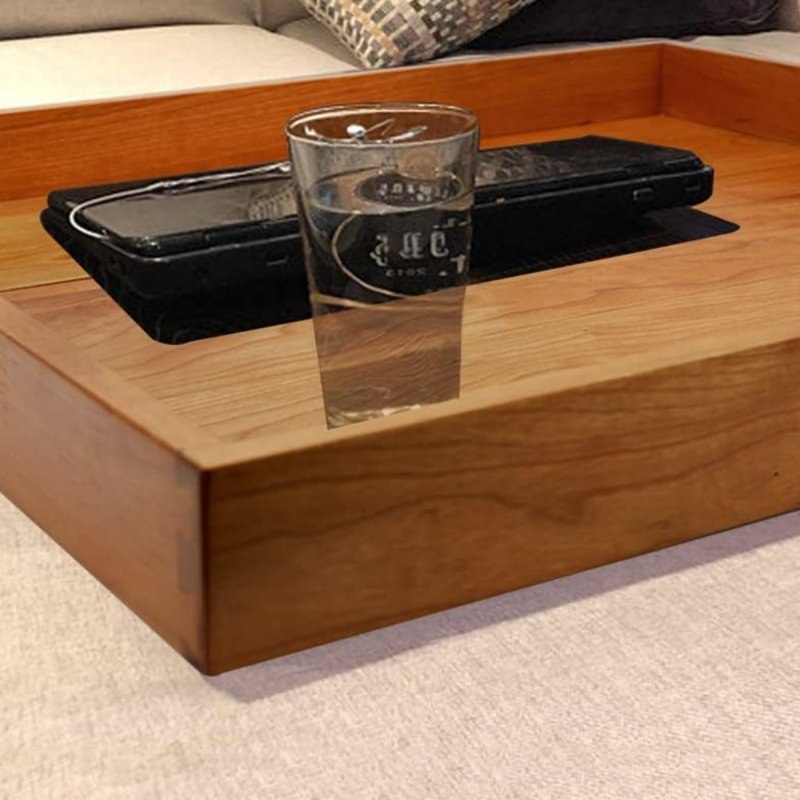22 Inch Large Square Beige Cherry Wood Breakfast Tray with Handles for Bed
