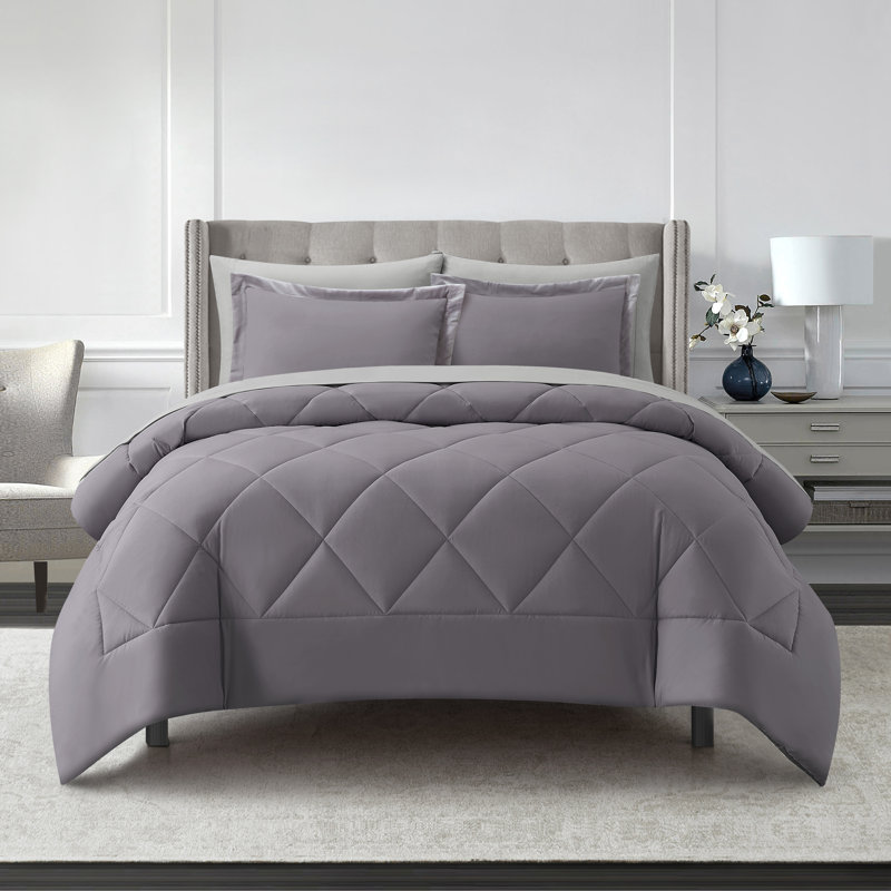 Anneli 7 Piece Quilted Comforter Set, Grayish Purple, Queen Comforter + 6 Additional Pieces