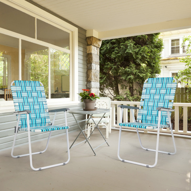 Metal Folding Beach Chair, Blue/White