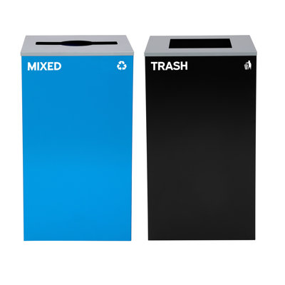 29 Gallon Steel Open Top Mixed Recycling and Trash Can Set with Square and Mixed Lid