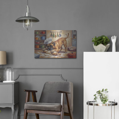  «Bullmastiff In The Kitchen» par Rich Monet, art mural en métal, 24 po x 16 po