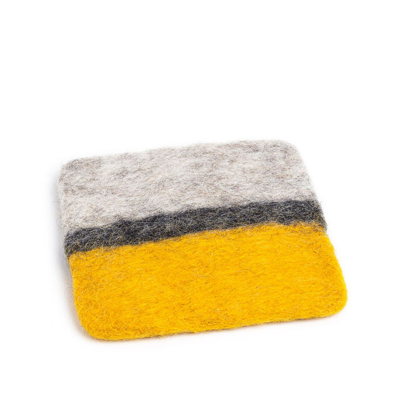Cotton Square 4 Piece Coaster Set, Yellow/Gray/Black