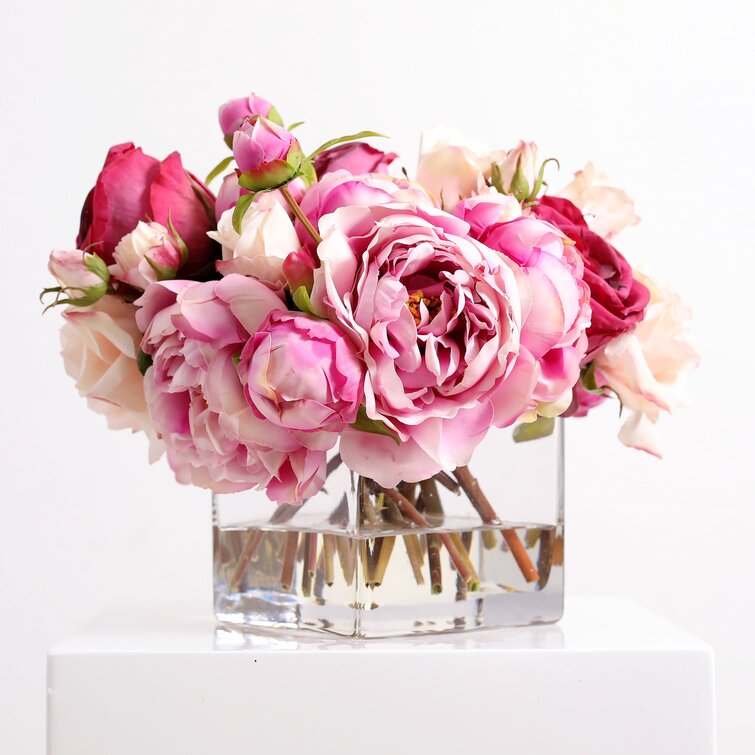 9 Tall Silk Peony Arrangement in Glass Pot,Pink - ONE-SIZE - On Sale - Bed  Bath & Beyond - 31629054