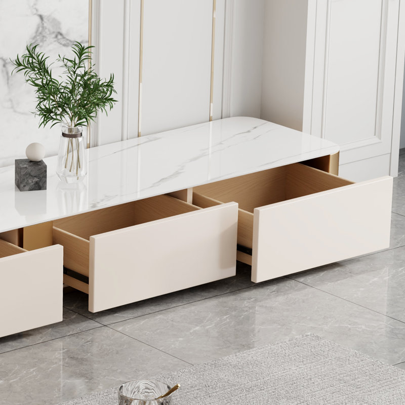 Modern TV Stands, Glossy Sintered Stone Table, 6 Drawers, 118.11"