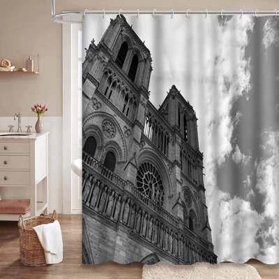 Paris Gray Shower Curtain with 12 Hooks