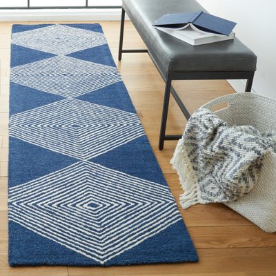 Konopka Geometric Handmade Tufted Wool Navy/Ivory Area Rug