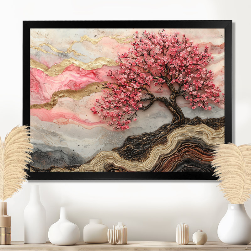 Fleurs de cerisier en écho de Sakura IV - Art mural fleur de cerisier, H 12 po x l 20 po, Cadre simple, Noir