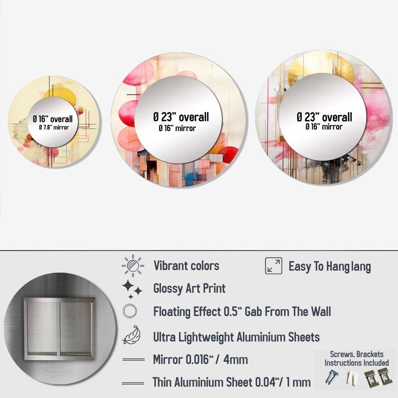 Miroir mural rond en aluminium Lieske