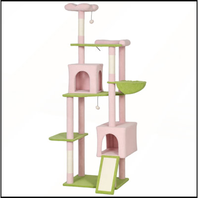 Large Cat Tower with Scratching Post & Board 74 Inch Flower Design for Multiple Cats