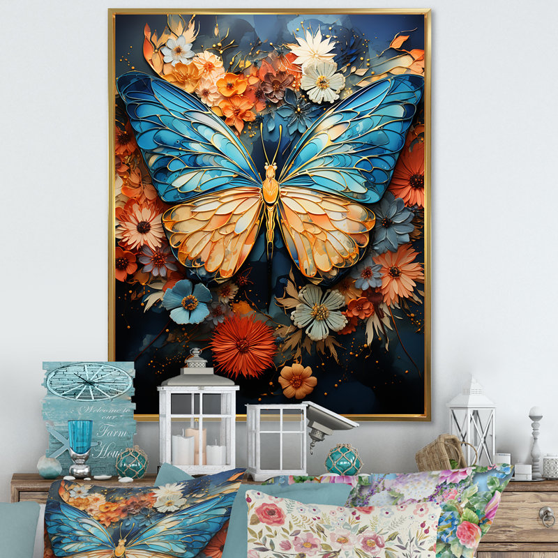 Céleste visiteurs sur toile, Cadre flottant doré, H 40 po x l 30 po x P 1,5 po