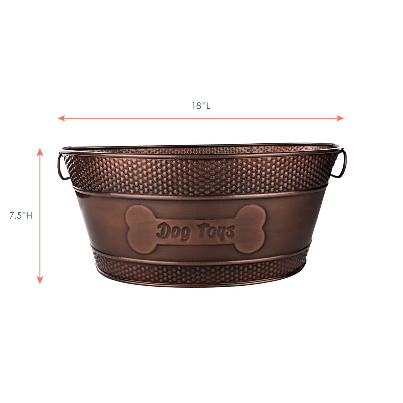 Metal Chew-Proof Dog Toy Bin, Brown, 7.5" H x 18" W x 10.5" D