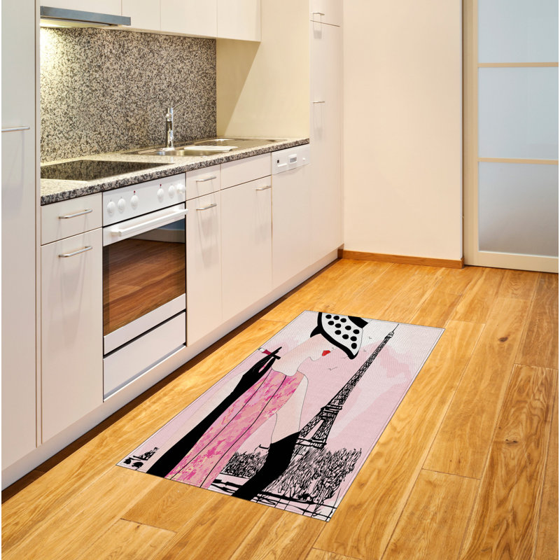 Rose tissé à plat/Tapis décoratif noir, Rectangle 2 pi 7 po x 5 pi
