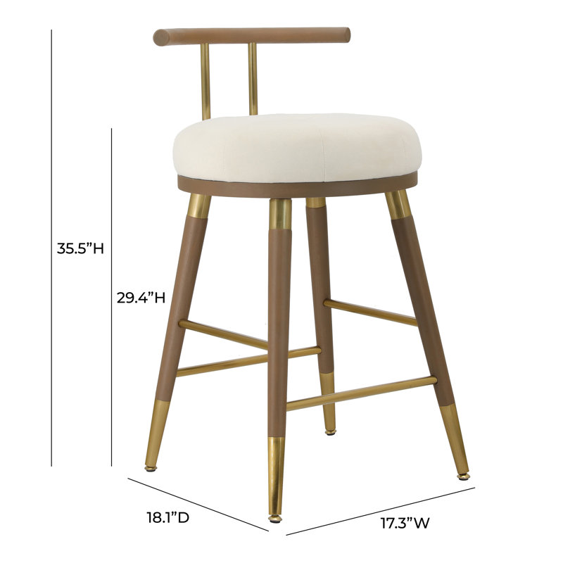 Tabouret en velours Juniper, Tabouret de bar (siège d'une hauteur de 29,4 po), Blanc / Doré, Blanc