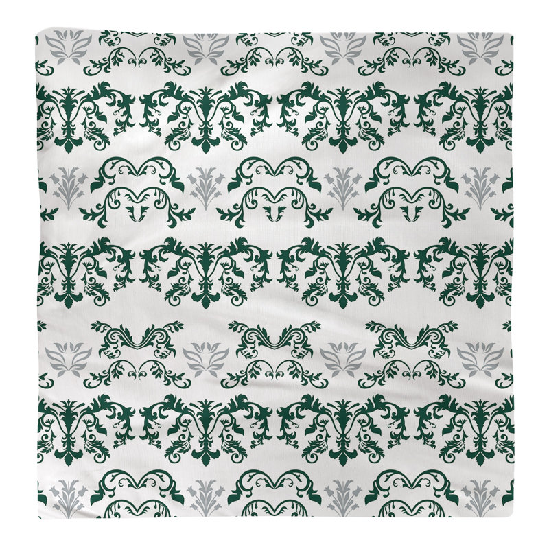 Damask Square Napkin, Hunter Green/White/Gray, Polyester