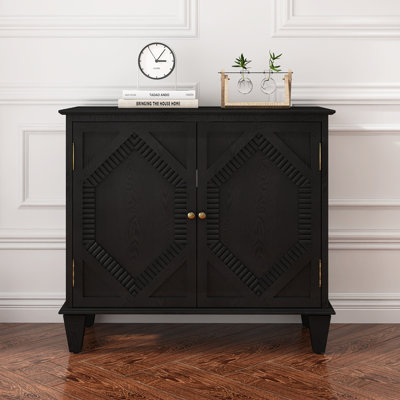 MDF Retro Wooden Sideboard Buffet Cabinet With Storage, Symmetrical Geometric Accent Display Cabinets, Media Console Credenza For Living Room/Entryway by Winston Porter