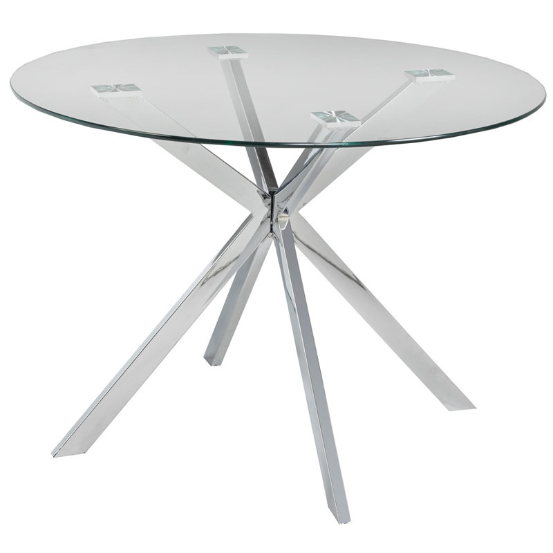 Table de salle à manger à piédestal en verre Dunston, Argent