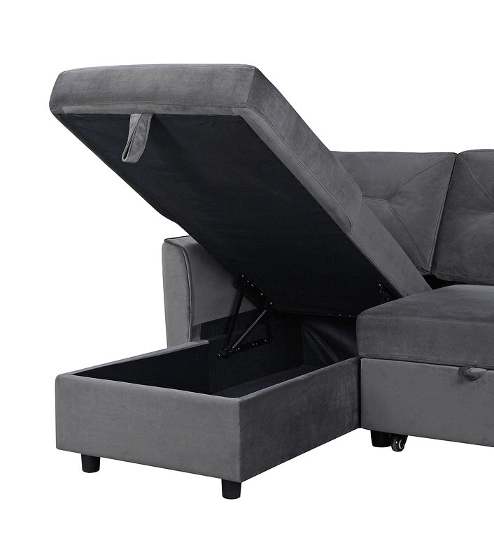Canapé-lit modulaire réversible en velours gris foncé 83 po Hudson