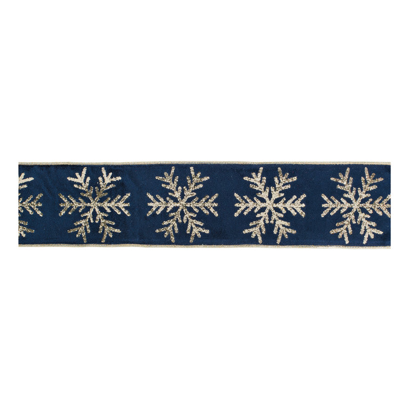 Ruban câblé en velours flocon de neige 4 po x 5 po, Bleu / argent
