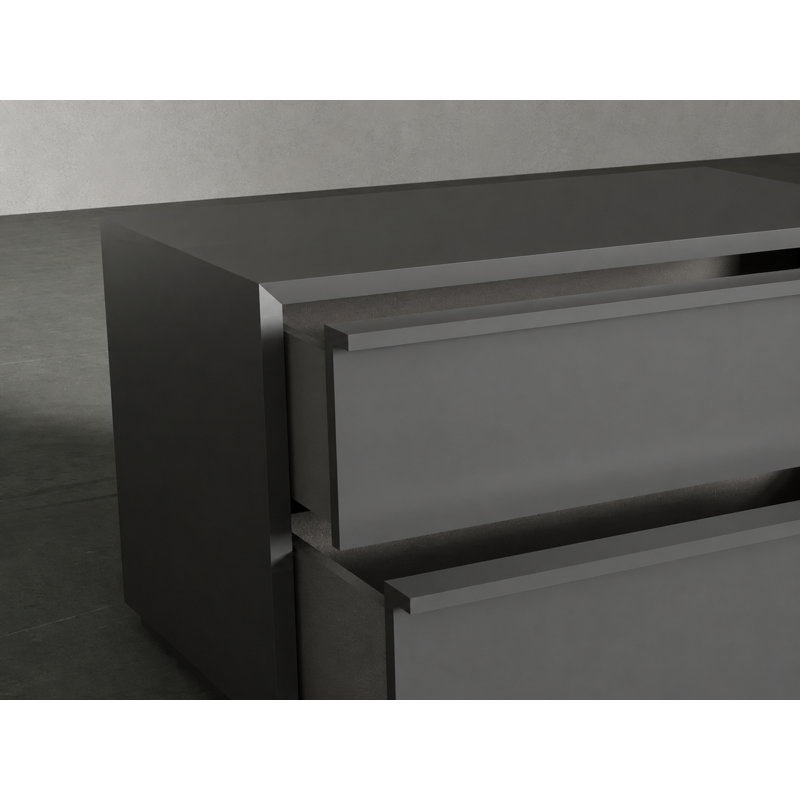 Table de chevet 2 tiroirs Mckie, Gauche, Gris foncé brillant