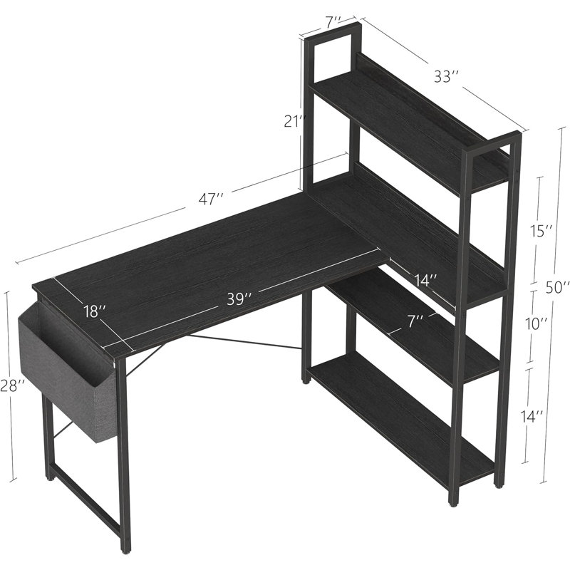 Orrum L-Shaped Metal Base Computer Desk, 29.5" H x 47" W x 18.9" D, Black