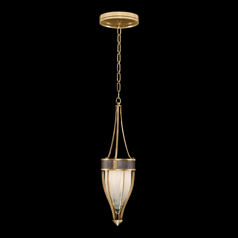 Luminaire suspendu rond l 7,5 po Mirage, Galet, Feuille d'or standard / laiton