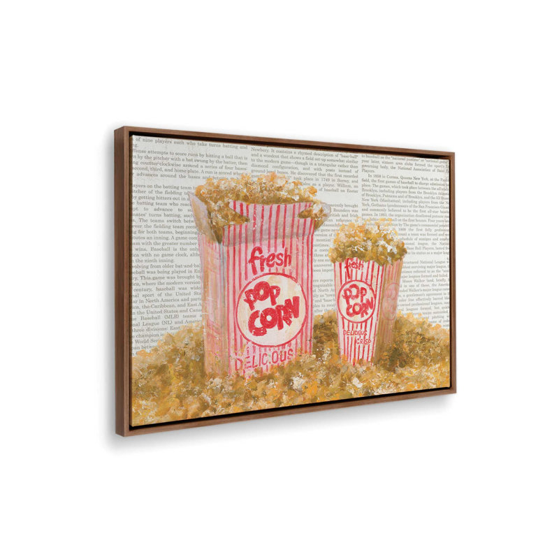 «Popcorn and Baseball» par Masey St. Studios, reproduction d'art, Toile avec cadre, Brun, L 48 x H 36