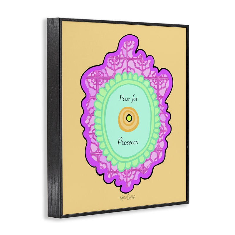 Appuyez sur pour Prosecco, estampe numérique, design par Katie Conley, H 20 po x l 16 po, Giclée encadrée noir minuit