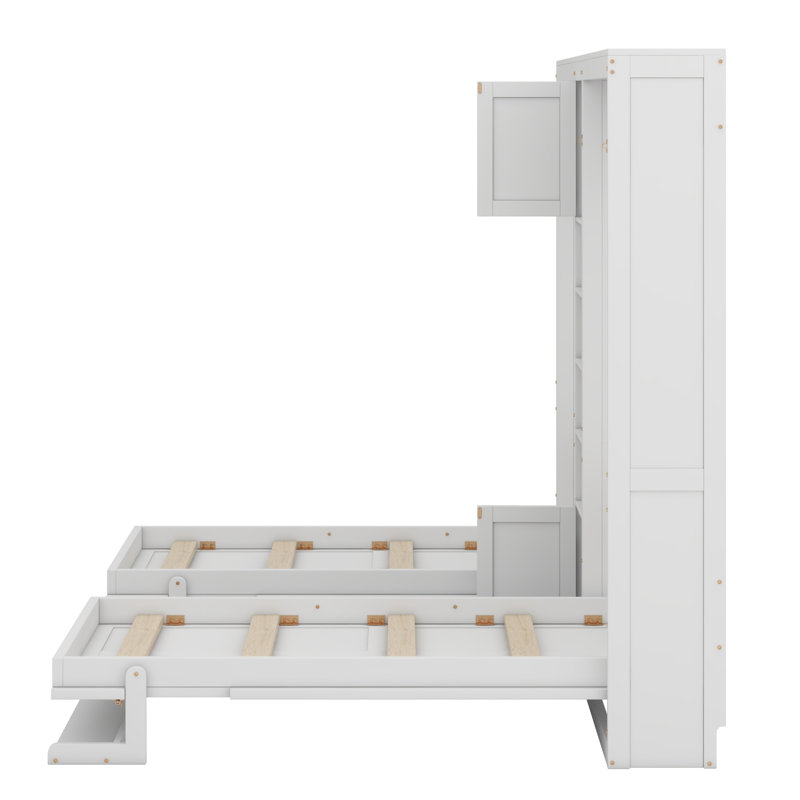 Dual Murphy Beds With Cabinets And Shelves, White