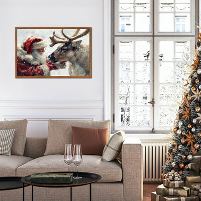 Père Noël, art mural sur toile, Santa & Elk