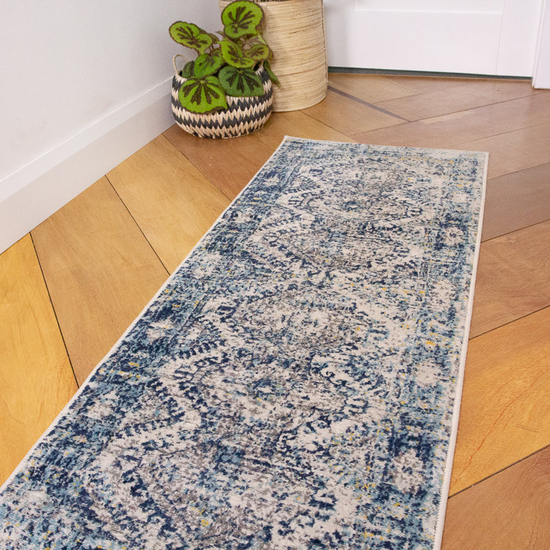 Dreier Machine Woven Blue/Cream/Navy Indoor Rug, Runner 60 x 240cm
